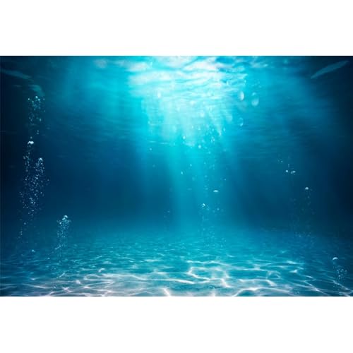 Renaiss 6x4ft Underwater World Backdrop Deep Blue Water Sun Ray Bubbles Background Undersea Sunlight Seascape Ocean Diving Mermaid Summer Party Banner Fish Tank Aquarium Decors Photo Booth Props - color: Sea609, size: 6x4ft
