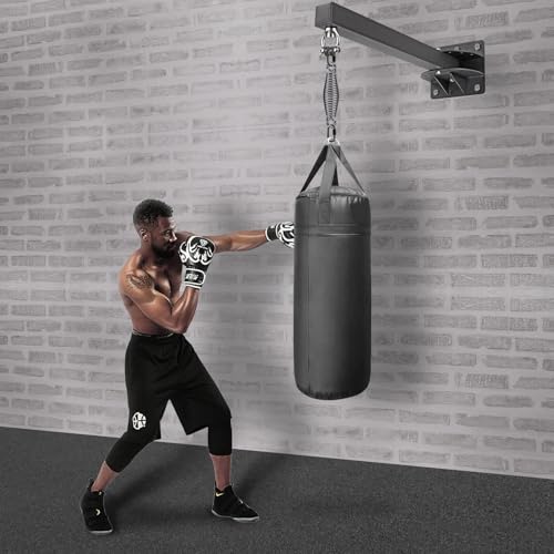 SELEWARE Wall Mount Heavy Bag Hanger Heavy Duty Punching Bag Hanger | 500LB Capacity Adjustable 360° Swivel Heavy Bag Bracket for Home Gym Indoor Outdoor Boxing, Muay Thai and MMA Training - size: A: 18" length (with spring)
