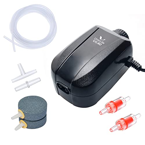 Uniclife Aquarium Air Pump Dual Outlet Fish Tank Aerator with Accessories for 5-200 Gallon Tank - style: 10-100 Gallon