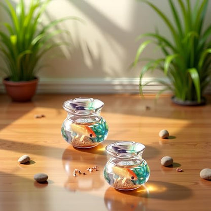 2 Pieces Miniature Fish Bowl Set, Round Resin Fish Tanks with Goldfish Grass, Dollhouse Accessories Decor for Dollhouse Desktop Craft Project Decor