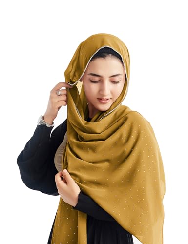 Hijab for Women Premium Chiffon Hijab Rhinestone Hijab Scraf for Women Muslim - color: Mustard