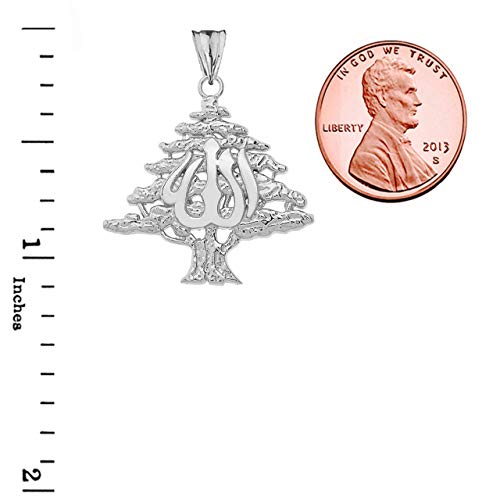 Middle Eastern Jewelry Fine Sterling Silver Lebanese Cedar Tree with Allah Symbol Pendant Necklace