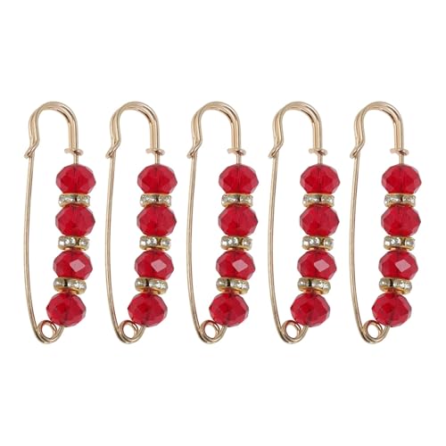 Decorative Safety Pins, Colorful Rhinestone Metal Pins, Brooch Bulk for Shirt Hijab Hat Sweater Cardigan Bag, 5cm, Red, 5Pcs - color: Red, size: 5cm