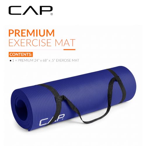 CAP Barbell 1/2-Inch High Density Exercise Yoga Mat with Strap | Multiple Options - color: Blue, style: Yoga Mat