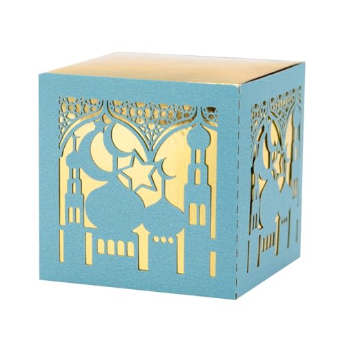 50 Pack Ramadan Treat Boxes, Islam Ramadan Party Candy Boxes, Ramadan Gift Boxes with Ribbons for Muslim Eid Party Supplies, Middle Eastern Festival Favor Boxes - color: Dark blue
