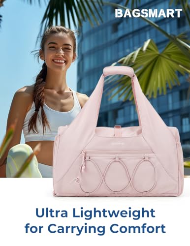BAGSMART Gym Bag for Women, Lightweight Duffel with Shoe Compartment, Tote Bag with Wet Pocket for Yoga Travel, Pink - color: A-Pink