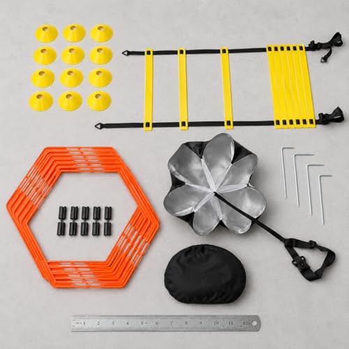 Agility Training Set, Speed Training Set with Ladder, Cones, Hurdles & Parachute, Athletic Gear for Football Basketball - style: Speed Agility Training Set III