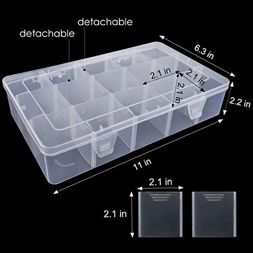 Exptolii 15 Large Grids Plastic Organizer Box with Dividers, 2 Pack Clear Compartment Container Storage for Washi Tapes Beads Crafts Jewelry Fishing Tackles, Size 11 x 6.3 x 2.2 in - size: 2x Large 15 Grids