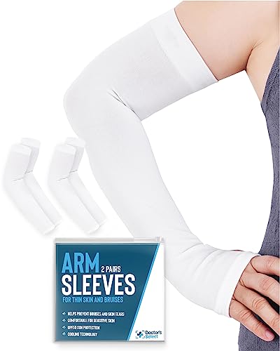 Doctor's Select Arm Protectors for Thin Skin and Bruising for Women and Men - 2 Pairs UPF 50 Sun Protection and Cooling - color: White, size: Large