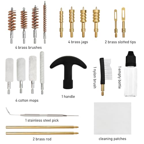 ELVO Gun Cleaning Kit 21-Piece Brass Set (.22 9mm .357 .38 .40 .45) | Brass Components, Fits Handgun Calibers, for Gun Owners