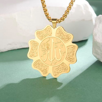 UNIFT Islamic Allah Necklace for Women Men Stainless Steel Muslim Allah Arabic Petal Shape Pendant Necklace Islam Religious Jewelry Eid Ramadan Gifts - color: gold