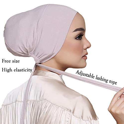 3PCS Under Hijab Head Cap Muslim Under Scarf Hijab Solid Color Women Under Scarf Hat Stretchy Sleeping Cap - color: Black,white,deep Grey