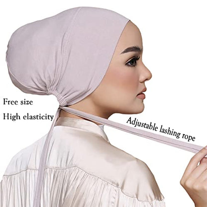 3PCS Under Hijab Head Cap Muslim Under Scarf Hijab Solid Color Women Under Scarf Hat Stretchy Sleeping Cap - color: Black,white,deep Grey