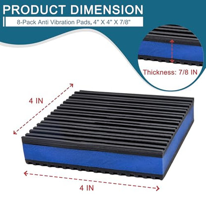 8-Pack Anti Vibration Pads, 4x4x7/8 Inch, EVA Rubber Isolation Mats | Heavy Duty Vibration Isolation Pads for Air Compressos, Conditioner, Treadmill, HVAC Washer Dryer