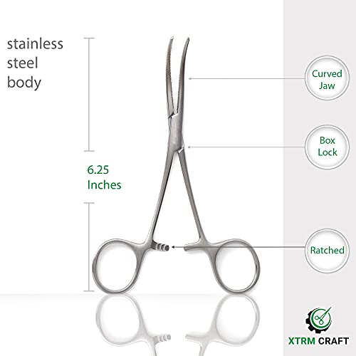 Pean Hemostat Straight and Curved Multipurpose Locking Tweezer Clamps Serrated, Stainless Steel - Hemostats for Nurses, Fishing Forceps, Crafts and Hobby - style: Curved