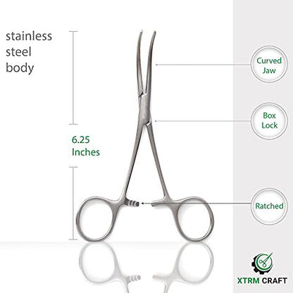 Pean Hemostat Straight and Curved Multipurpose Locking Tweezer Clamps Serrated, Stainless Steel - Hemostats for Nurses, Fishing Forceps, Crafts and Hobby - style: Curved