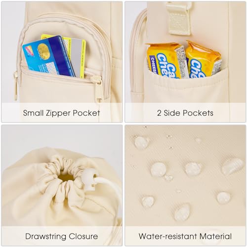 sportsnew 40oz Insulated Crossbody Water Bottle Bag Gym Hiking Phone Pocket | Water-resistant Lining, Padded Strap, Top Handle, Drawstring, Phone Pocket, Elastic Slots, Built-In Key Clip for Gym Walking - color: Beige