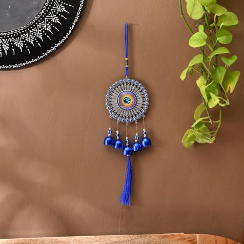 LoveNspire Evil Eye Chime Hanging Decoration OM Hand Evil Eye Decor for Living Room Home Office Car Hanging Turkish Nazar Amulet Door Wall Hanging Ornament - Protection Good Luck Charm Gift (13 Inch) - color: Evil Eye Chime With Om