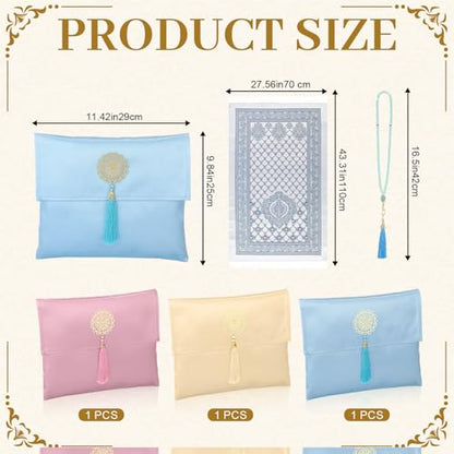 Breling 3 Pack Muslim Prayer Rug with Tasbih and Portable Bag Muslim Gift for Women Men Prayers Carpet Mat Mubarak Islamic Gifts Set for Eid al-Adha Hajj Ramadan Travel Pray