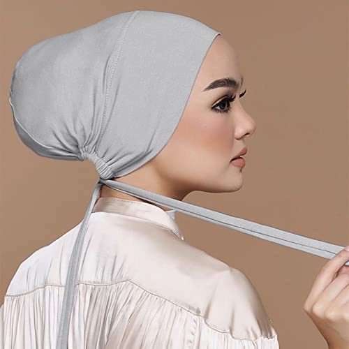 Chiffon Hijab with Undercap Fashion Solid Color Chiffon Head Wraps Under Scarf Caps Muslim Fashion Bandage - color: Grey