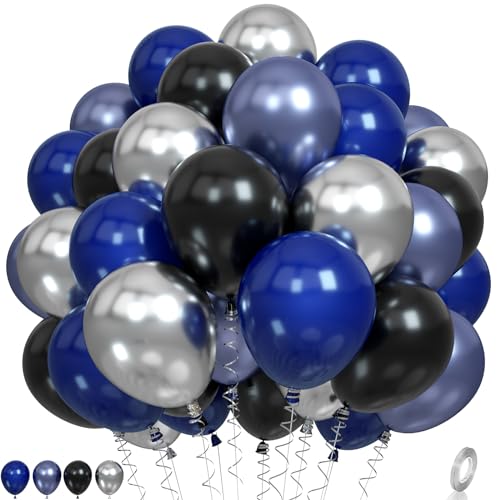 Blue and Black Balloons, Navy Blue and Silver Balloons Metallic Silver Dark Blue Balloon Party Latex Balloon Black Blue Ballons for Kids Adults Birthday Space Party Wedding Baby Shower - color: Blue Black and Silver