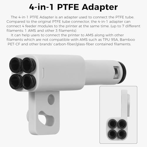 Bamboo Lab 4-in-1 PTFE Adapter,Multi-Material Bowden Tube Connector,Upgrade Hub Expansion Port for Connect 4 Feeding Modules(AMS,Non-AMS Filament TPU,CF) for X1/X1C/X1E/P1/P1P/P1S/P2S/H2S/H2D - style: 4-in-1 PTFE Adapter for X1/P1/H2