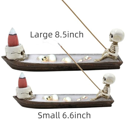Halloween Incense Burner, backflow Incense Burner,Skeleton Ship Incense Holder,Hand-Carved Decorations,Cool Room Decorations, Awesome and Ideal Gifts, Brown (1pack, 8.5inch) - size: 8.5 inches