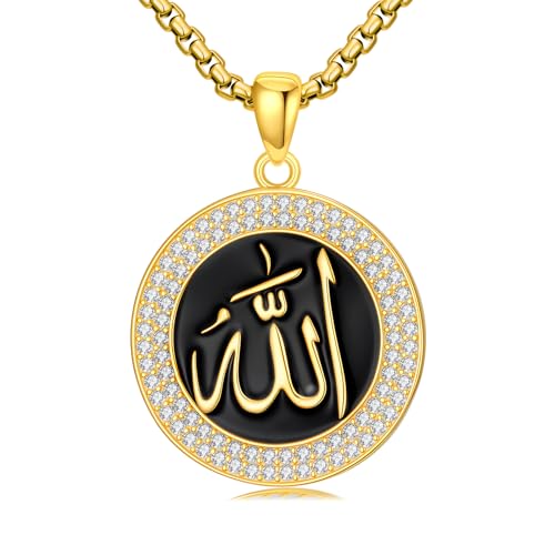 Allah Necklace for Men 925 Sterling Silver/18K Gold Plated Allah Arabic Pendant Islamic Jewelry Gifts for Men Women - style: Cubic Zircon