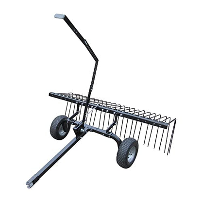 Yard Tuff Pine Straw Rake, Steel Lawn Sweeper with 24 Spring Tines, 60-Inch - Leaf Collector Attachment with Pin Hitch for ATV, UTV or Utility Tractor | Pin Hitch Fits ATV, UTV or Tractor, Adjustable Reel Arms, Lift Handle to Dump, 12 Inch Pneumatic Tires