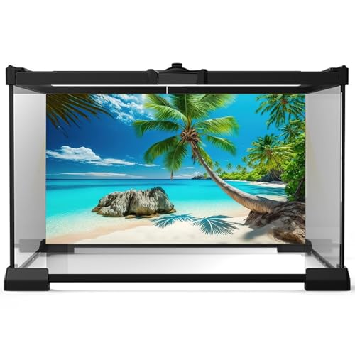 Ocean Beach Aquarium Background Tropical Beach Seascape Coconut Trees Terrarium Backgrounds Sunny Seabeach Coastal Landscape Fish Tank Background Blue Ocean Sandbeach Reptile Tank Backgrounds 24x12in - color: Dark Aqua, size: 24(W)x12(H)inches/ 60(W)*30cm