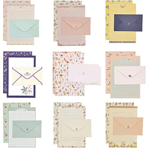 81pcs Stationary Paper and Envelopes Set, Contain 54 stationery paper and 27 envelopes, writing paper stationery set, 9 Different Style
