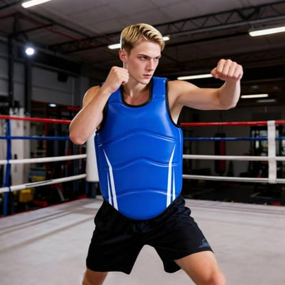Chest Protector for Karate Taekwondo Boxing, PU Leather Padded Rib Shield and Guard for Muay Thai MMA, Training Gear for Men and Women