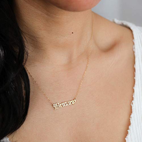 TinyName Custom Name Necklace Personalized 18K Gold Plated Nameplate Customized Jewelry Gift for Women - color: Old English Necklace