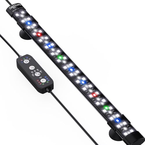 SEAOURA 24/7 Submersible LED Aquarium Light for Plants Fish Tank, 15 Inch | IP 68 Waterproof Full Spectrum Led Aquarium Plant Light with Timer for Freshwater Tank, 10 Brightness, 8 Colors, Auto On/Off - size: 15 Inch length