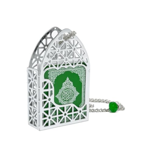 Islam Car Rear Mirror Mini Hangers - Islamic Ornament Al-Quran Ramadan Eid Muslim Car Décor Hanging Charm Decor Interior Accessories (Silver - Green)