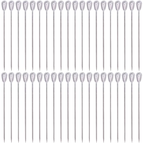 Shapenty Pearl Head Pins Teardrop Corsage Boutonniere Pins Straight Pins for Fabric Sewing Quilting Projects Jewelry Making Wedding DIY Craft Flower Decoration, 100PCS (55mm) - size: 55mm