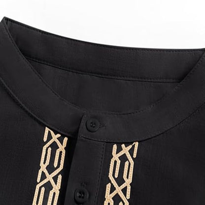 Men Islamic Caftan Thobe Big and Tall Breathable Prayer Clothes Saudi Arabic for Eid Home Casual Wear - color: Black, size: Large
