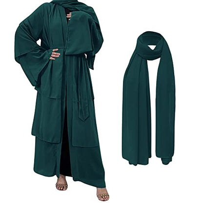 Muslim Abaya Dress for Women - Long Sleeve Islamic Dubai Abaya Cardigan Robe - Middle East Prayer Dress with Hijab - color: #A: Dark Green, size: Small