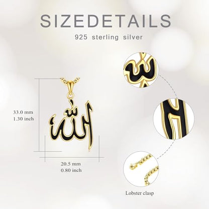 Allah Necklace for Men 925 Sterling Silver/18K Gold Plated Allah Arabic Pendant Islamic Jewelry Gifts for Men Women - style: Gold Plated -03