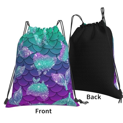 Unisex Drawstring Backpack Purple Blue Galaxy Sparkling Mermaid Fish Scales Pattern, Water Resistant Polyester Gym Sack for Sports Workout Training - color: Pattern (368)
