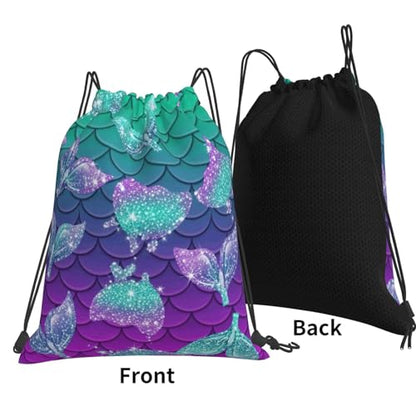Unisex Drawstring Backpack Purple Blue Galaxy Sparkling Mermaid Fish Scales Pattern, Water Resistant Polyester Gym Sack for Sports Workout Training - color: Pattern (368)