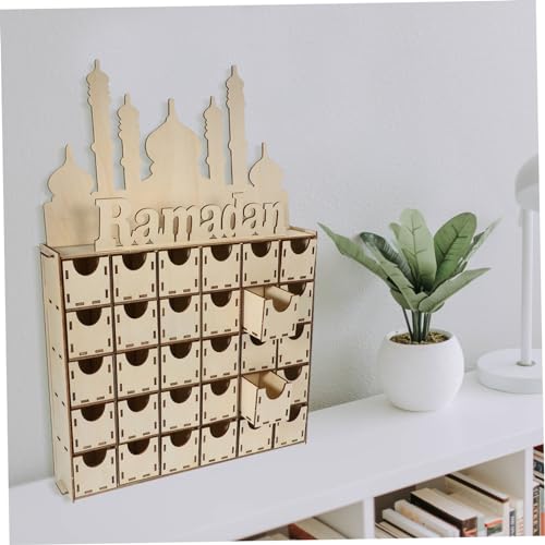 Healifty Wooden Advent Calendar for Ramadan Unique Home Decor Creative DIY Countdown Eid Mubarak Table Decoration for Ramadan Parties and Celebrations