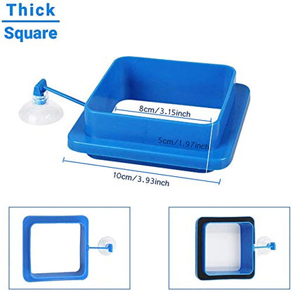 Fish Feeding Ring, Floating Food Feeder Thicken Square, Reduces Waste and Maintains Water Quality, for Flakes and Floating Fish Foods, for Guppy, Betta, - color: Blue Wide