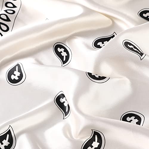 AWAYTR 35” Large Satin Square Head Scarf - 2Pcs Silk Like Floral Head Scarves Square Satin Hair Scarf Bandanas for Women - color: Cashews (Black+white)