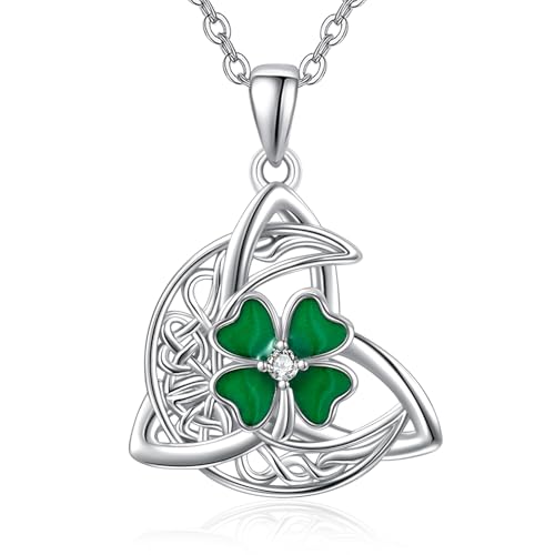 PRAYMOS 925 Sterling Silver Religious Islamic Necklace/Irish Triquetra Celtic Knot Pendant Jewelry Gift for Women - style: Celtic four clover