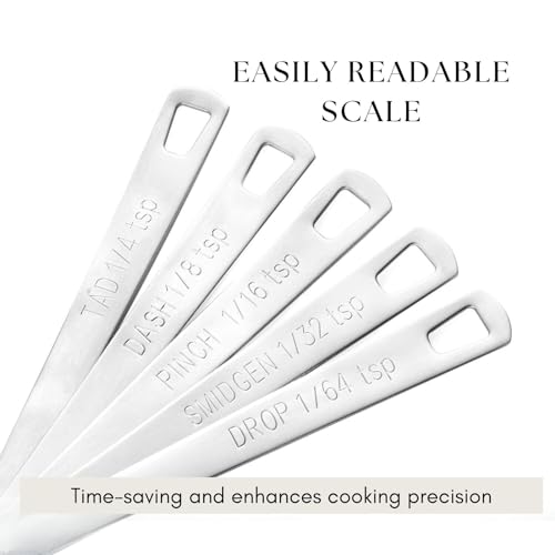 5Pcs Teaspoon Measuring Spoons, 1/4 tsp, 1/8 tsp, 1/16 tsp, 1/32 tsp, 1/64 tsp Metal Measuring Spoons Set, Stainless Steel Cooking Baking Tiny Measuring Spoon for Powders, Spices, Salt - size: 5 Pcs Mini
