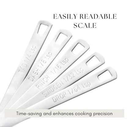5Pcs Teaspoon Measuring Spoons, 1/4 tsp, 1/8 tsp, 1/16 tsp, 1/32 tsp, 1/64 tsp Metal Measuring Spoons Set, Stainless Steel Cooking Baking Tiny Measuring Spoon for Powders, Spices, Salt - size: 5 Pcs Mini