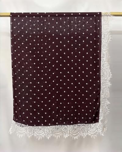 JUMISEE Elegant Floral Lace Hijab Scarf for Women Soft Cotton Head Wrap Instant Hijab Long Scarves Evening Dress Shawl - color: Coffee Polka Dot