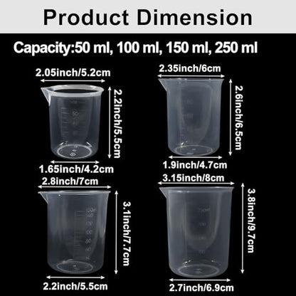 Measuring Cups, 4 Pcs, 50ml/100ml/150ml/300ml | Clear Transparent, Plastic Graduated Beakers, Lab Liquid Mixing, Kitchen Cooking Medicine - size: 50ml/1.7oz, 100ml/3.4oz, 150ml/5.1oz, 300ml/10.2oz, style: 4 Pcs