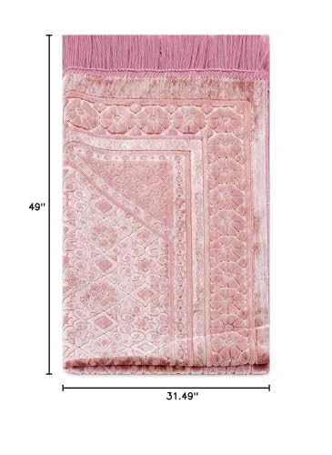 ihvan online, Soft Plush Lux Velvet Muslim Prayer Rug | Thick Janamaz | Sajadah | Soft Islamic Prayer Rug | Islamic Gifts | Prayer Carpet Mat, Elegant, Color: Pink - color: Pink